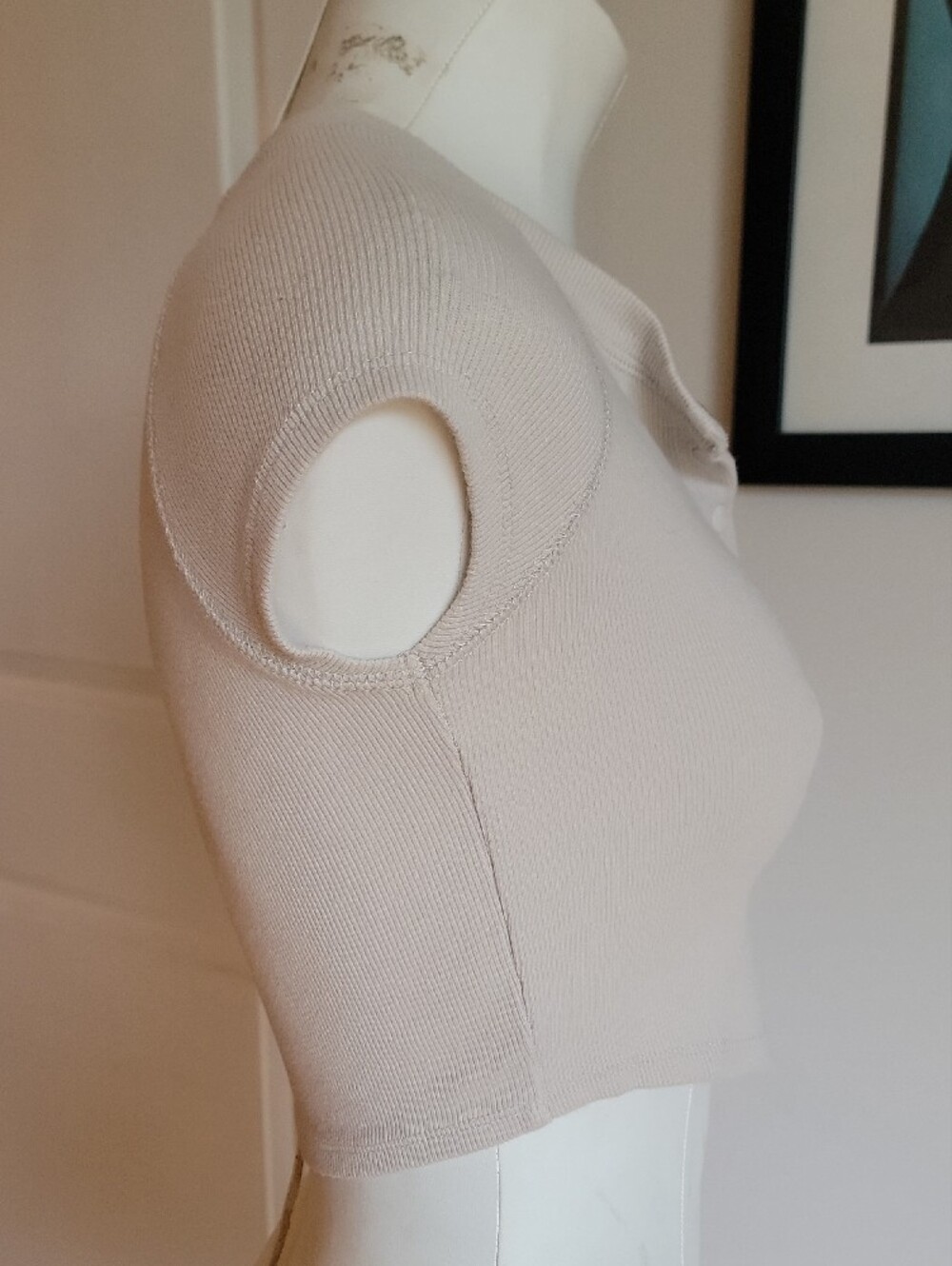 Garage Light Beige Ribbed Snap-Front Crop Top - Picture 2 of 5